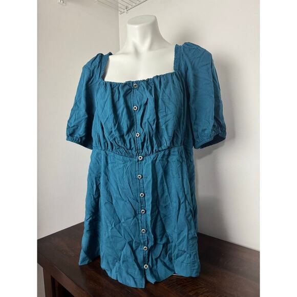 Torrid Babydoll Blouse with Puff Sleeves, Button Front, Tie Closure Back, 1X NWT - Picture 3 of 11
